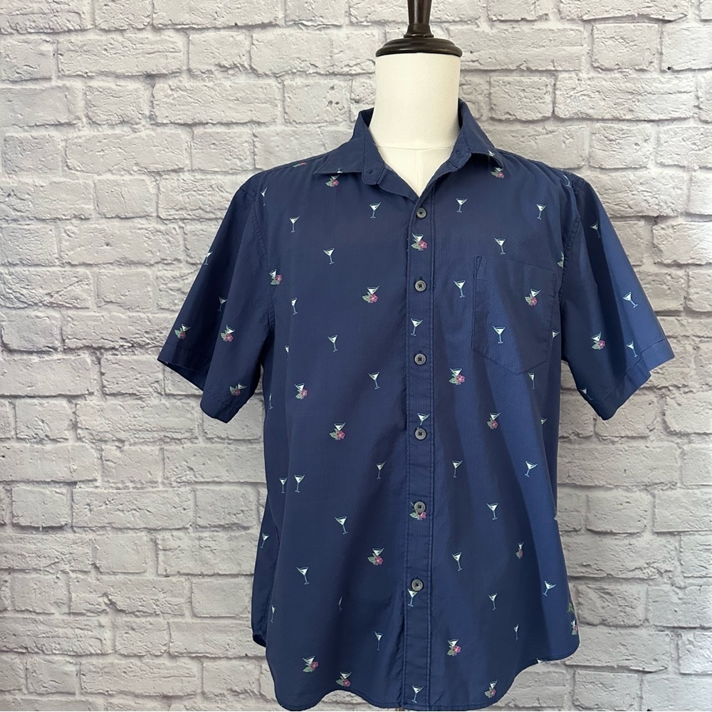 Tommy Bahama Men’s XL Short Sleeve Hawaiian Camp Shirt Cotton Blue Martini Print